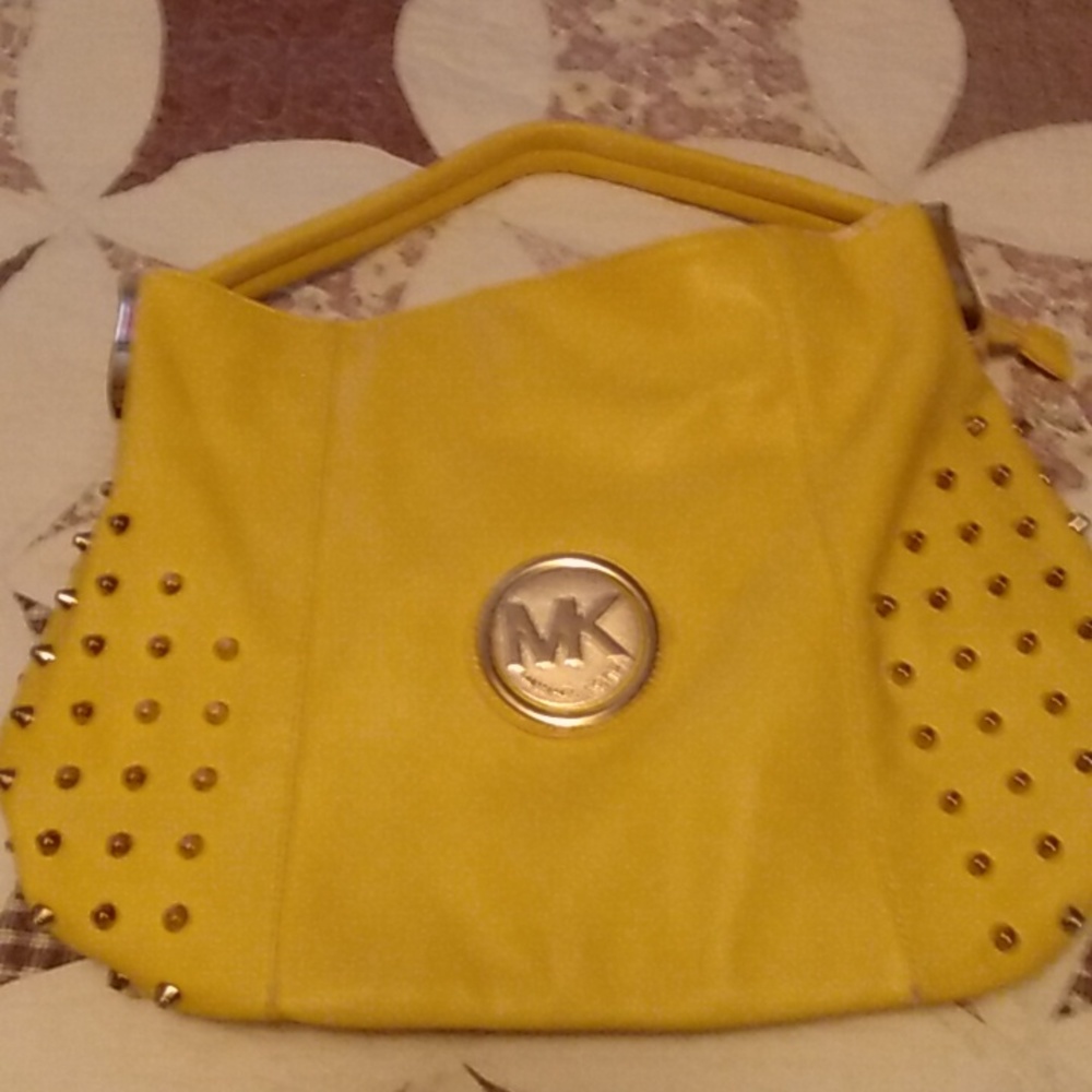 Yellow MK studded hobo